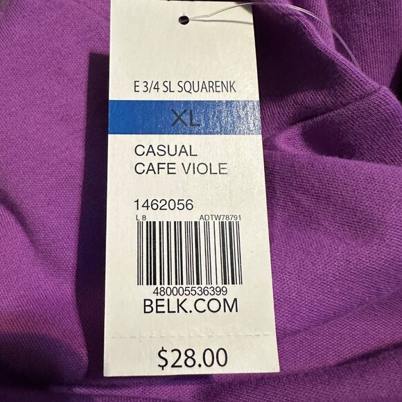 Kim Rogers Womens Blouse XL Purple Square Neck Studded 3/4 Sleeve Cotton NWT - Picture 9 of 9